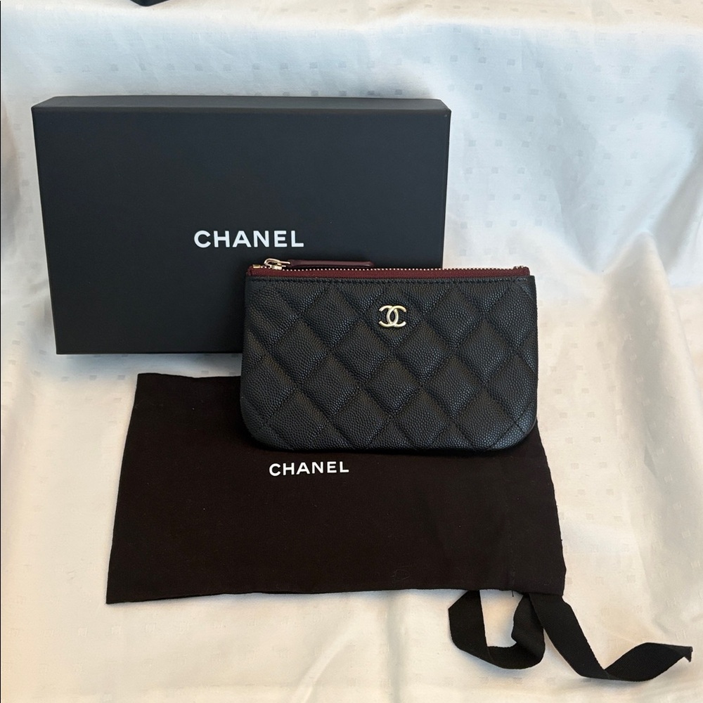 CHANEL Classic Mini “O” Small Pouch In Black Caviar Calfskin Leather